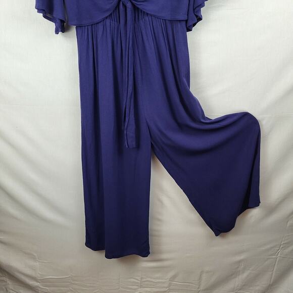 Entro Womens Blue 3/4 Sleeve V Neck Front Knot‎ One Piece Pantsuit Size Medium - Picture 4 of 11